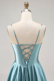 Grey Green A Line Satin Ruched A Line Short Corset Prom Dress