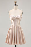 Satin Champagne Sweetheart Short Corset Prom Dress