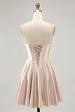Satin Champagne Sweetheart Short Corset Prom Dress