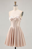 Satin Champagne Sweetheart Short Corset Prom Dress