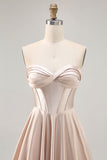 Satin Champagne Sweetheart Short Corset Prom Dress