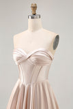 Satin Champagne Sweetheart Short Corset Prom Dress