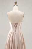 Satin Champagne Sweetheart Short Corset Prom Dress