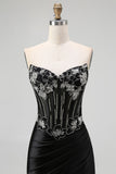 Sparkly Corset Black Mermaid Beaded Long Prom Dress with Slit
