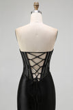 Sparkly Corset Black Mermaid Beaded Long Prom Dress with Slit