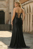 Corset Black Sparkly Mermaid Long Beaded Prom Dress with Slit