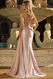 Sparkly Champagne Mermaid Maxi Satin Prom Dress with Beading