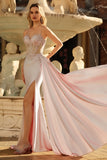 Sparkly Champagne Mermaid Maxi Satin Prom Dress with Beading