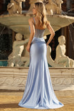 Grey Blue Spaghetti Straps Maxi Mermaid Prom Dress with Beading