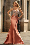 Sparkly Blush Corset Mermaid Satin Long Prom Dress