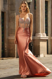Sparkly Blush Corset Mermaid Satin Long Prom Dress