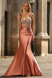 Sparkly Blush Corset Mermaid Satin Long Prom Dress
