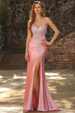 Sparkly Blush Corset Mermaid Ruched Maxi Prom Dress with Sequins