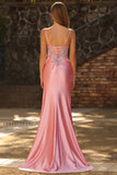 Sparkly Blush Corset Mermaid Sequins Maxi Prom Dress with Slit