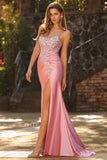 Sparkly Blush Corset Mermaid Ruched Maxi Prom Dress with Sequins