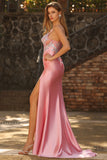 Sparkly Blush Corset Mermaid Ruched Maxi Prom Dress with Sequins
