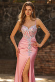 Sparkly Blush Corset Mermaid Ruched Maxi Prom Dress with Sequins
