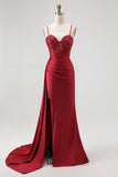 Navy Corset Spaghetti Straps Mermaid Maxi Evening Dress with Beading