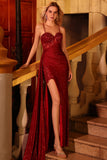 Burgundy Mermaid Spaghetti Straps Long Corset Prom Dress with Side Cape