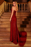 Burgundy Mermaid Spaghetti Straps Long Corset Prom Dress with Side Cape
