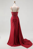 Navy Corset Spaghetti Straps Mermaid Maxi Evening Dress with Beading