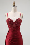 Navy Corset Spaghetti Straps Mermaid Maxi Evening Dress with Beading