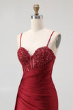 Navy Corset Spaghetti Straps Mermaid Maxi Evening Dress with Beading