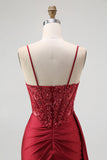 Navy Corset Spaghetti Straps Mermaid Maxi Evening Dress with Beading