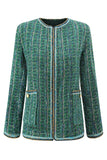 2 Piece Dark Green Tweed Plaid Women Prom Suits