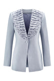 Grey Blue Shawl Lapel 2 Piece Women Prom Suits with Lace