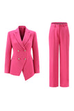 Fuchsia Double Breasted 2 Piece Women Prom Suits