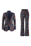 Blue Red 2 Piece Peak Lapel Floral Women Prom Suits