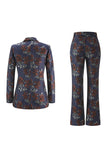 Blue Red 2 Piece Peak Lapel Floral Women Prom Suits