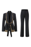 Black 2 Piece Shawl Lapel Women Prom Suits with Bow
