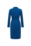 Ink Blue Double Breasted Notched Lapel Midi Blazer Dress with Belt