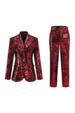 Sparkly 2 Piece Red Leopard Sequin Peak Lapel Women Prom Suits