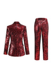 Sparkly 2 Piece Red Leopard Sequin Peak Lapel Women Prom Suits