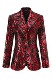 Sparkly 2 Piece Red Leopard Sequin Peak Lapel Women Prom Suits