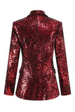 Sparkly 2 Piece Red Leopard Sequin Peak Lapel Women Prom Suits