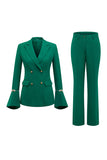 2 Piece Dark Green Peak Lapel Double Breasted Prom Suits with Pearls