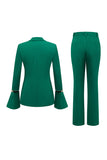2 Piece Dark Green Peak Lapel Double Breasted Prom Suits with Pearls