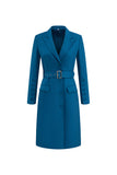 Dark Blue Midi Single Breasted Peak Lapel Blazer Dress with Belt