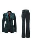 Sparkly 2 Piece Dark Green Peak Lapel Women Prom Suits