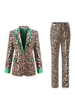 Coffee Leopard 2 Piece Peak Lapel Women Prom Suits