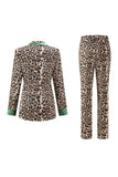 Coffee Leopard 2 Piece Peak Lapel Women Prom Suits