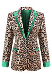 Coffee Leopard 2 Piece Peak Lapel Women Prom Suits