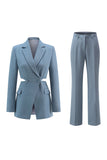 Grey Blue 2 Piece Notched Lapel Cut Out Women Prom Suits