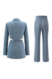 Grey Blue 2 Piece Notched Lapel Cut Out Women Prom Suits