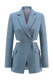 Grey Blue 2 Piece Notched Lapel Cut Out Women Prom Suits