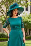Pine Chiffon Boat Neck Long Wedding Guest Dress with Sleeves
